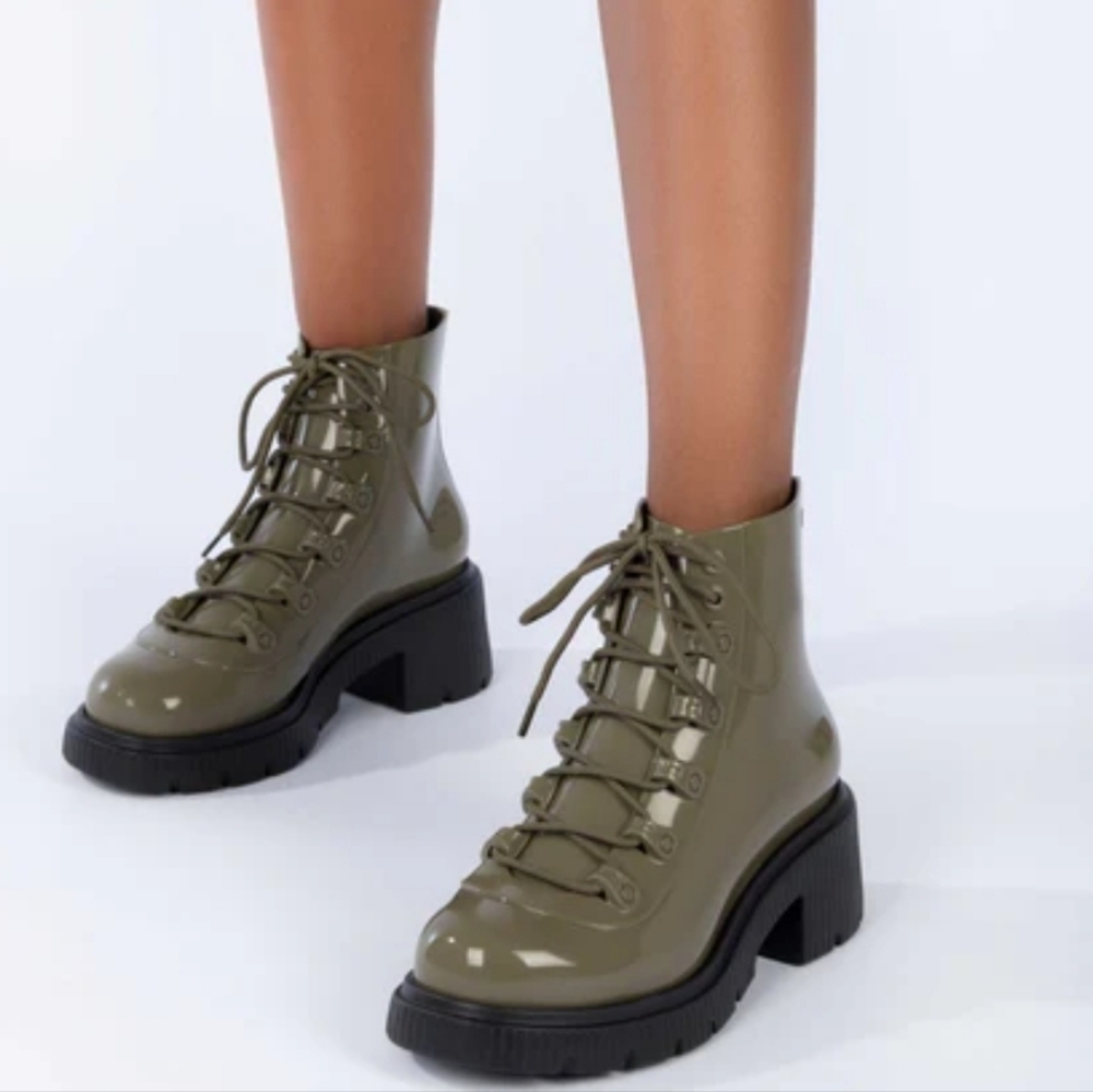 MELISSA Cosmo Green Combat Boots Womens NEW